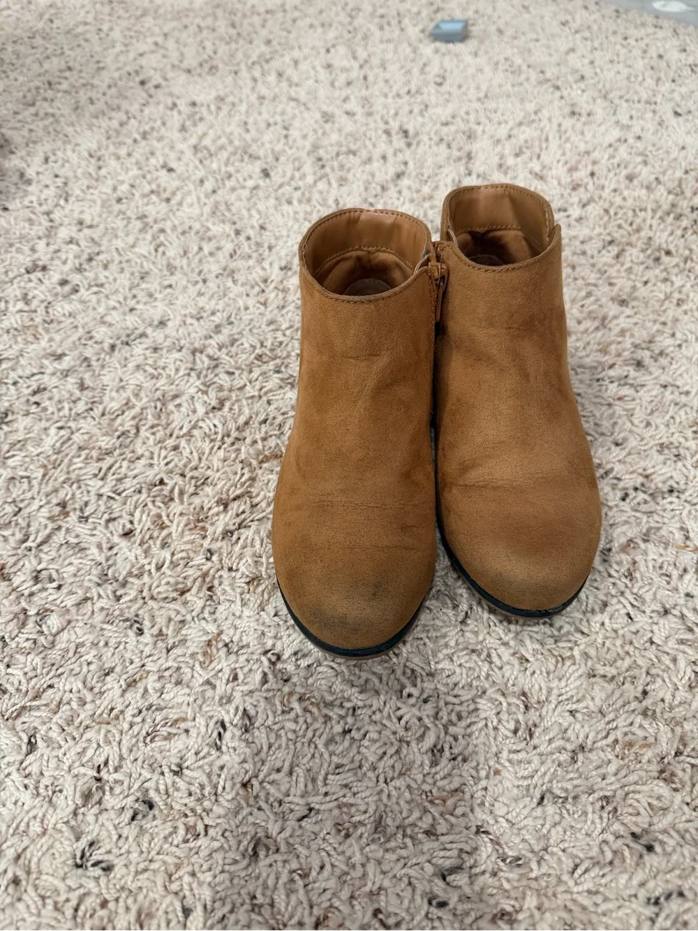 Kids Tan Suede Ankle Boots with Side Zip- 12T